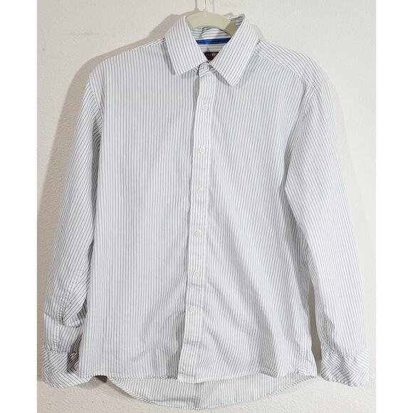 Fossil White Blue Striped Pointed Collar Button Up Shirt Medium Lightweight Soft - Picture 7 of 7
